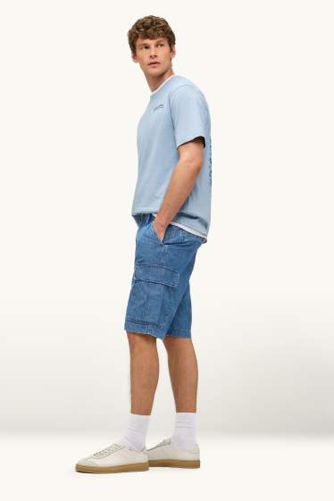 Herren - Jeans-Cargo-Shorts - Mid Waist - blau