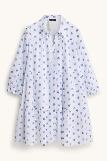 Damen - A-Linien Kleid - gepunktet - weiss
