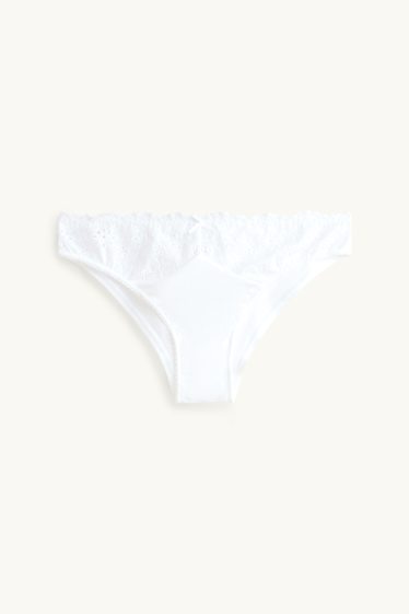 Femei - Chiloți model brazilian - broderie englezească - alb
