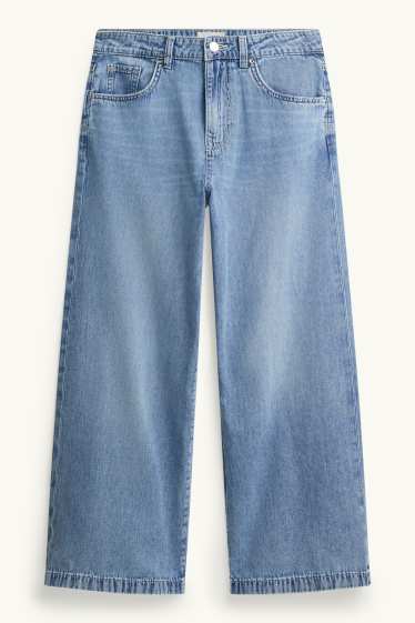 Femmes - Crop wide leg jean - mid waist - jean bleu