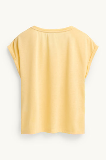 Femmes - T-shirt à col V - relaxed fit - jaune