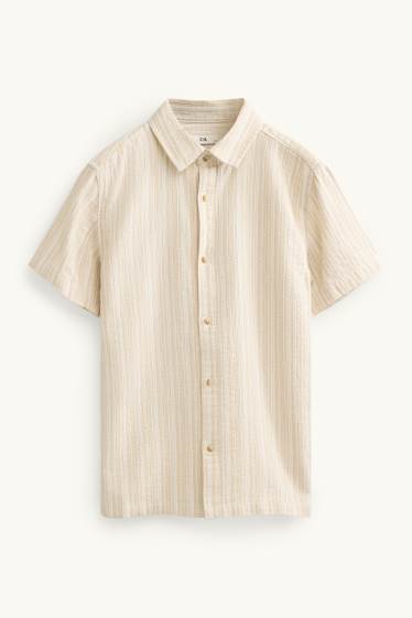 Children Boys - Shirt - striped - textured - beige
