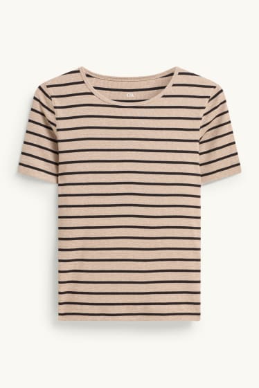 Damen - T-Shirt - Slim Fit - gerippt - gestreift - braun