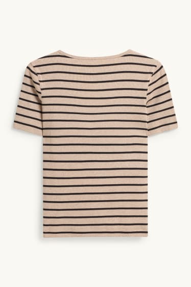 Damen - T-Shirt - Slim Fit - gerippt - gestreift - braun