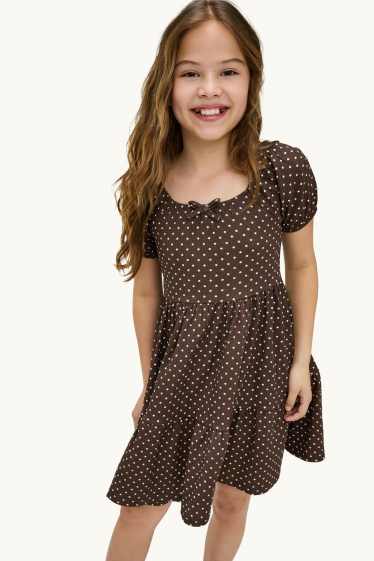 Kinder Mädchen - Kleid - gepunktet - braun