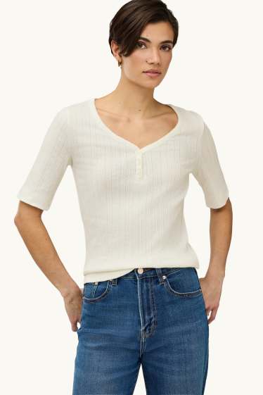 Damen - Henley-Shirt - Regular Fit - gerippt - weiß