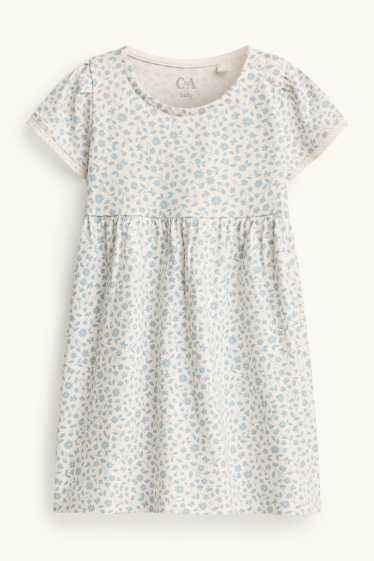 Baby: meisjes - Bloemetje - babyjurk - wit / blauw