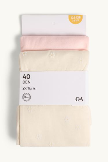 Children Girls - Multipack of 2 - floral - tights - 40 denier - creme