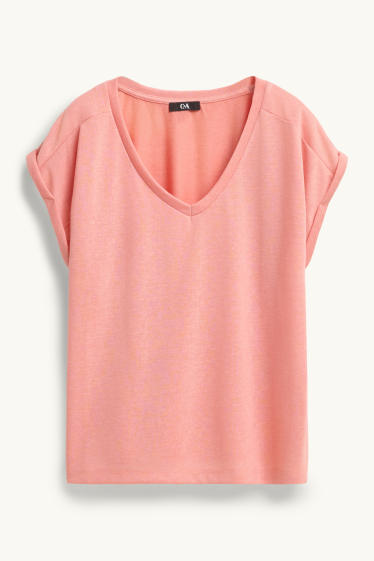 Femmes - T-shirt à col V - relaxed fit - rose