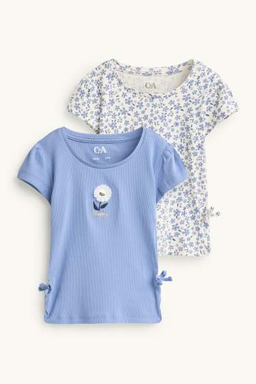 Bambine - Confezione da 2 - t-shirt - a coste - a fiori - porpora / bianco