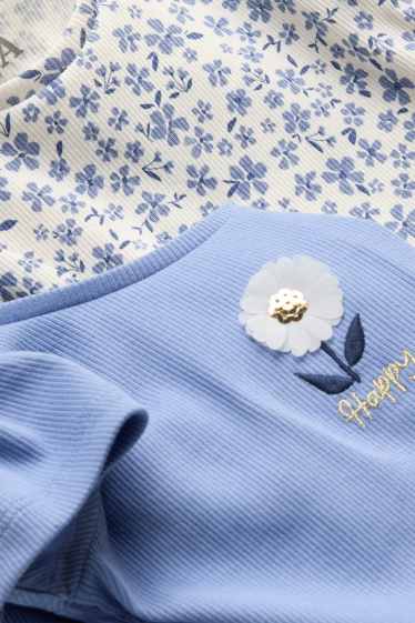 Bambine - Confezione da 2 - t-shirt - a coste - a fiori - porpora / bianco