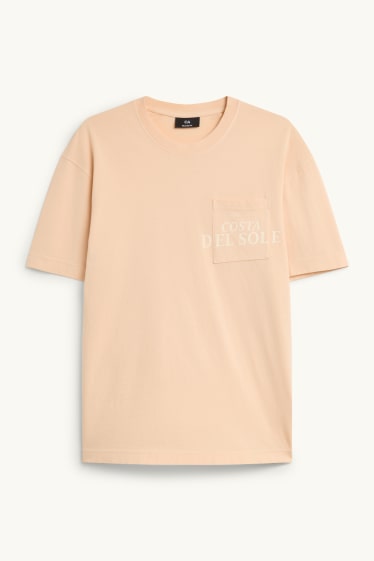Pánské - Tričko - relaxed fit - lososová barva