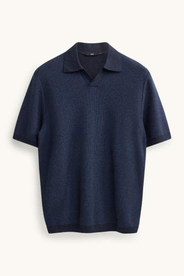 Heren - Gebreid poloshirt - regular fit - met structuur - donkerblauw