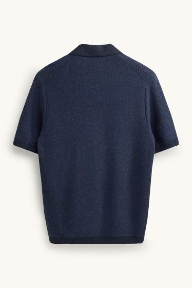 Heren - Gebreid poloshirt - regular fit - met structuur - donkerblauw