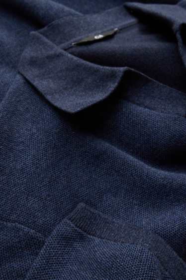 Heren - Gebreid poloshirt - regular fit - met structuur - donkerblauw