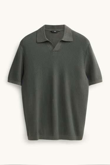 Herren - Strick-Poloshirt - Regular Fit - strukturiert - dunkelgrün
