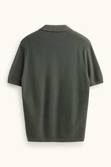 Herren - Strick-Poloshirt - Regular Fit - strukturiert - dunkelgrün