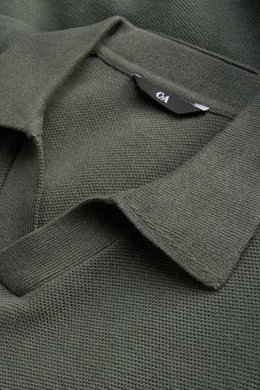 Herren - Strick-Poloshirt - Regular Fit - strukturiert - dunkelgrün