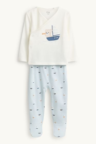 Baby Boys - Teddy bear and sailing boat - newborn outfit - 2 piece - white