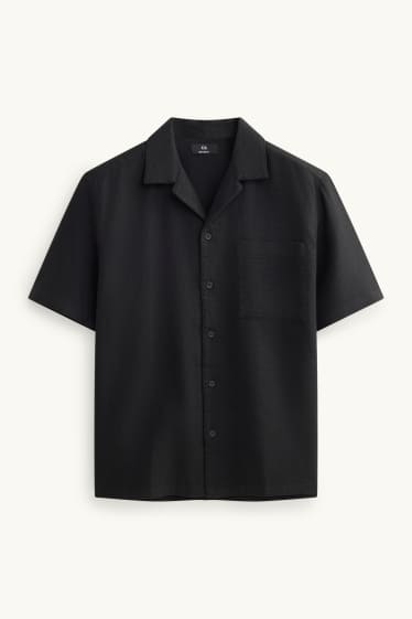 Herren - Hemd - Relaxed Fit - Reverskragen - strukturiert - schwarz