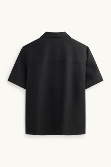 Herren - Hemd - Relaxed Fit - Reverskragen - strukturiert - schwarz