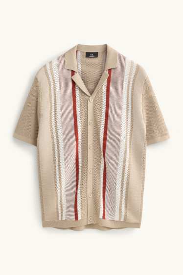 Herren - Strick-Hemd - Relaxed Fit - Reverskragen - gestreift - beige