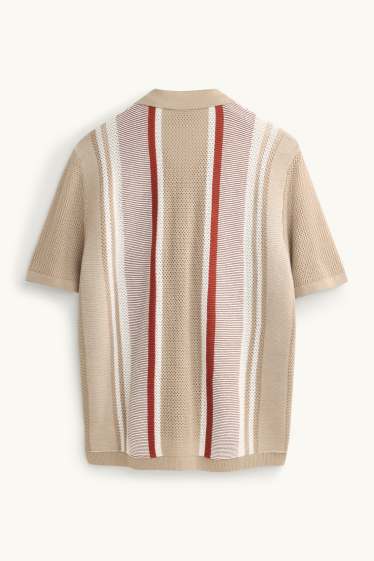Herren - Strick-Hemd - Relaxed Fit - Reverskragen - gestreift - beige