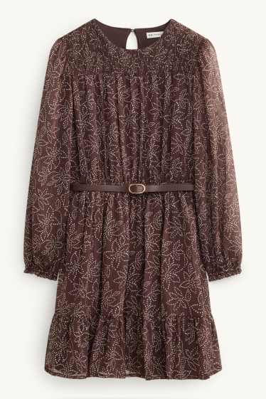 Kinder Mädchen - Blume - Kleid mit Gürtel - braun