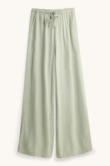 Mujer - Pantalón de tela con parte de lino - mid waist - loose fit - verde