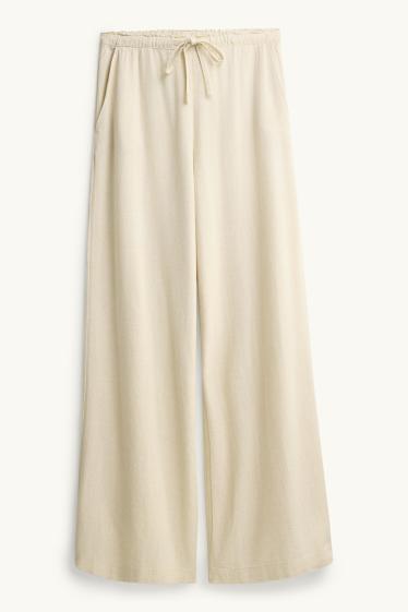 Femei - Pantaloni de stofă cu conținut de in - talie medie - loose fit - crem