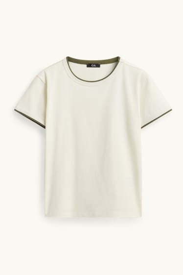 Donna - T-shirt - regular fit - effetto sovrapposto - bianco crema
