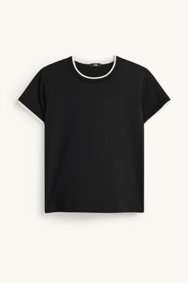 Donna - T-shirt - regular fit - effetto sovrapposto - nero