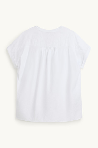 Femei - Bluză cu decolteu în V - structurată - alb