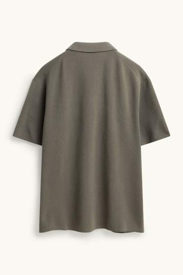Heren - Gebreid overhemd - relaxed fit - grijs / groen