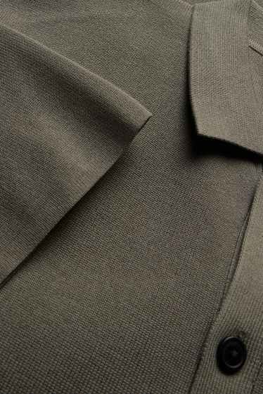 Heren - Gebreid overhemd - relaxed fit - grijs / groen