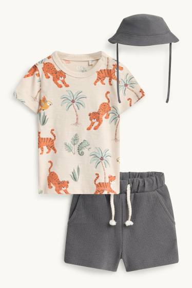 Baby: jongens - Jungle - babyoutfit - 3-delig - oranje / grijs