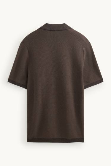 Pánské - Pletená polokošile - regular fit - strukturovaná - hnědá