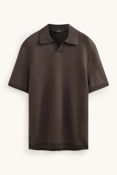 Pánské - Pletená polokošile - regular fit - strukturovaná - hnědá