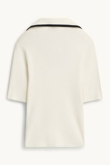 Femmes - Pull en maille - manches courtes - finition côtelée - blanc