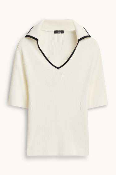 Femmes - Pull en maille - manches courtes - finition côtelée - blanc