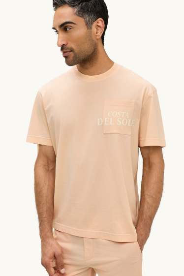 Pánské - Tričko - relaxed fit - lososová barva