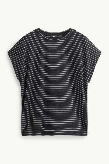 Dámské - Tričko - regular fit - pruhované - černá/bílá