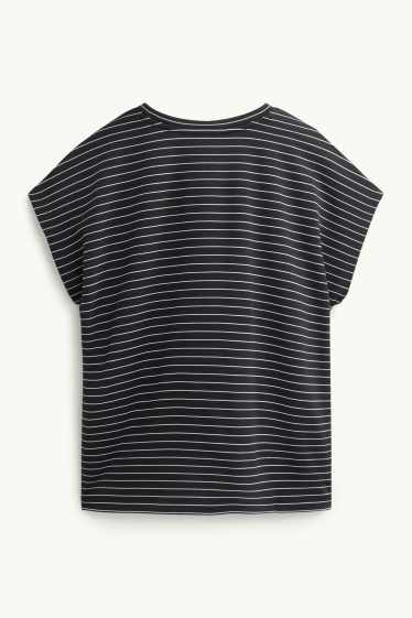Dámské - Tričko - regular fit - pruhované - černá/bílá