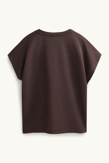 Dames - T-shirt - regular fit - gestreept - donkerbruin