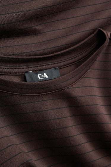 Dames - T-shirt - regular fit - gestreept - donkerbruin