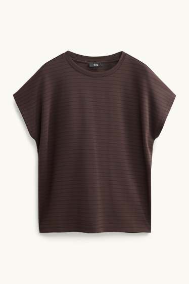 Dames - T-shirt - regular fit - gestreept - donkerbruin