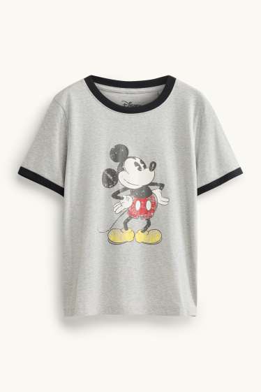 Damen - T-Shirt - Regular Fit - Micky Maus - grau / schwarz