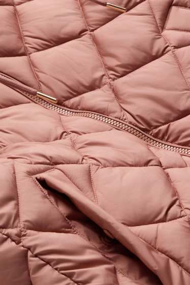 Women - Quilted gilet with hood - water-repellent - dark rose