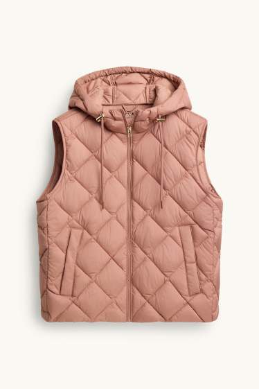 Women - Quilted gilet with hood - water-repellent - dark rose