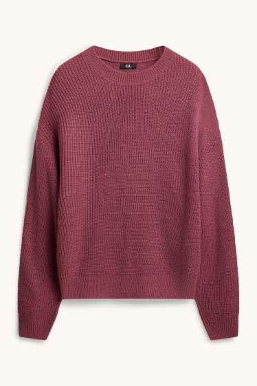Damen - Pullover - gerippt - rot